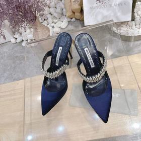 MANOLO BLAHNIK 9cm高跟款LUTARA”施華洛世奇水晶絲綢緞面穆