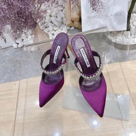 MANOLO BLAHNIK 9cm高跟款LUTARA”施華洛世奇水晶絲綢緞面穆