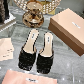 頂級品質 Miu Miu2023新款石頭紋 小貓鑽跟 懶人拖鞋  既拖既穿