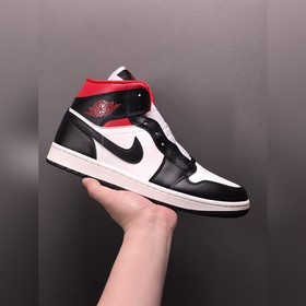 純原 Air Jordan AJ1 Mid AJ1 喬1黑白紅 中幫籃球鞋 BQ