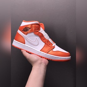 純原 Air Jordan 1 Mid Surface AJ1喬1白橙小扣碎 中