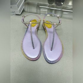 R C | 2023芮妮喬薇拉，經典爆款RC女士T字帶鑲鑽夾趾平底鑽邊涼鞋