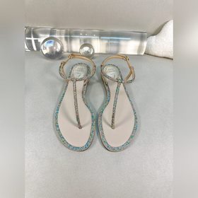 R C | 2023芮妮喬薇拉，經典爆款RC女士T字帶鑲鑽夾趾平底鑽邊涼鞋