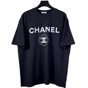 Chanel 香奈兒2023走秀款經典字母短袖面料：采用260克32支雙沙棉