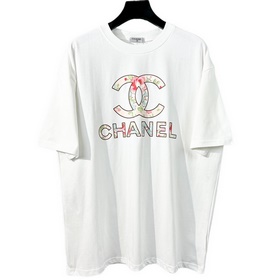Chanel 香奈兒2023走秀款櫻花字母短袖面料：采用260克32支雙沙棉