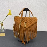 YSL Monogram college_磨砂皮帶流蘇萬年款郵差包，火辣辣的勁