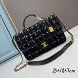 進口方格羊毛呢料  Chanel C小方包毛呢鍊條手提包 2023将時裝秀材質融
