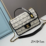 進口方格羊毛呢料  Chanel C小方包毛呢鍊條手提包 2023将時裝秀材質融