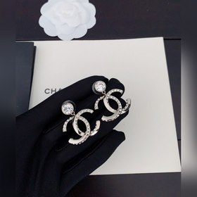 【  Chanel香奈兒  最新款 白鑽cc耳環】一緻Z黃銅材質 0150 08