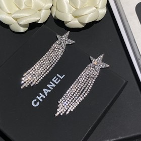 188049 【Chanel五角星耳釘】 每期必入的經典施華洛晶鑽五角星流蘇雙c