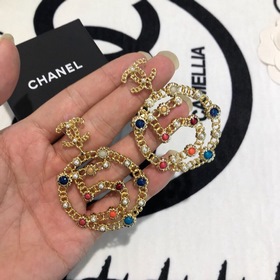 18新款 chanel 香奈兒彩珠雙c5字耳環▲非常漂亮 專櫃一緻黃銅材質非常非