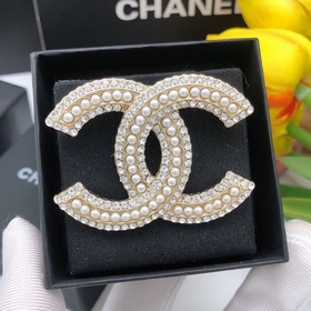 編號XXZ0001 CHANEL 小香雙邊鑽珍珠雙c胸針，高端品質，專櫃同材質