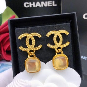 編號XED0274【chanel 立體黃色透明琺琅耳環】·雙c正面和側面都有