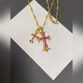 克羅心紅寶石雙十字架項鍊 吊墜可摘下來 2面均可佩戴酷酷女孩必備