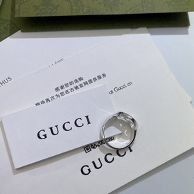 [聖誕禮物]GUCCI古馳飾Gucci标識心形镂空銀戒指碼數：12# 14#