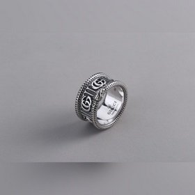 代購版Gucci 古馳靈蛇形狀造型Garden系列 複古純銀戒指男女同款 雕花雕