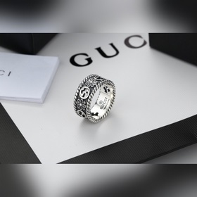 Gucci 代購版古馳小雛菊戒指男女同款镂空雕花複古指環 純銀複古戒指碼數齊全