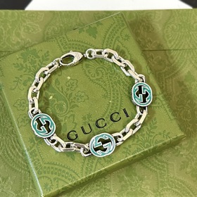 原單貨 配送全套Gucci得物正品包裝古馳gucci互扣式雙G琺琅滴油項鍊手鍊