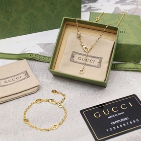 GUCCI古馳互扣式雙G 18K黃金女士項鍊手鍊