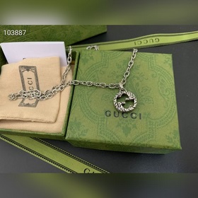 潮牌  Gucci古馳互扣雙G織紋項鍊 中號 男女款 G字 套鍊，長度：編號：