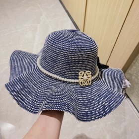 配防塵袋【Loewe羅意威】2023新款荷葉邊珍珠款大沿禮帽盆帽草帽，出街必備超