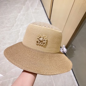 配防塵袋【LOEWE羅意威】2023新款棋盤格拼接精緻logo款盆帽草帽，出街必