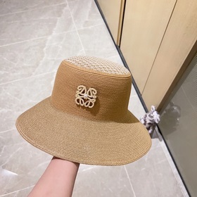 配防塵袋【LOEWE羅意威】2023新款棋盤格拼接精緻logo款盆帽草帽，出街必