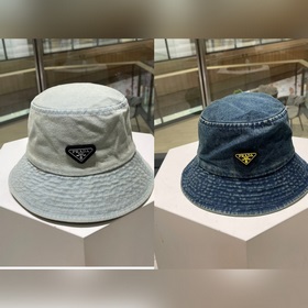 PRADA普拉達 帽子女春夏薄款水洗漁夫帽日系潮牌複古百搭簡約遮陽防曬牛仔盆帽