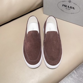 2023新款 Prada/ 普拉達休閑套腳懶人男鞋 内裡羊皮 白色牛皮墊腳燙銀l
