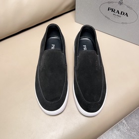 2023新款 Prada/ 普拉達休閑套腳懶人男鞋 内裡羊皮 白色牛皮墊腳燙銀l
