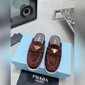 頂級版本牛皮内裡區别市場普通版本普拉達情侶PRADA 2023最新款樂福鞋半拖