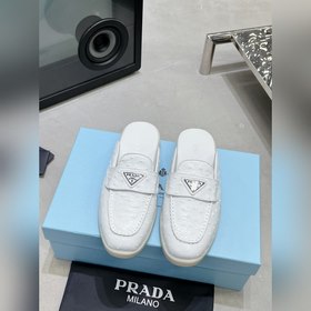 頂級版本牛皮内裡區别市場普通版本普拉達情侶PRADA 2023最新款樂福鞋半拖