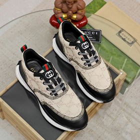 （GUCCI）古奇官網男士休閑鞋同步款，鞋面選用牛皮配進口新品牌元素 古奇，彰顯