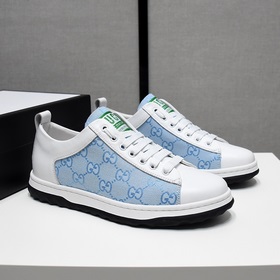 【GUCCI·古奇】  鞋面采用頭層牛皮搭配logo布料，頭層豬皮鞋墊，細膩布内