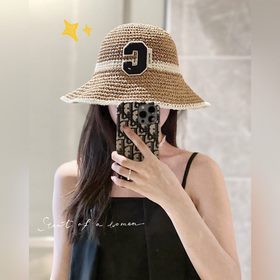 配防塵袋【CELINE賽琳】2023新款草編拼色折疊款漁夫帽草帽，度假款超好搭配