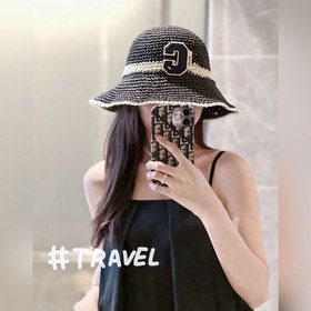配防塵袋【CELINE賽琳】2023新款草編拼色折疊款漁夫帽草帽，度假款超好搭配