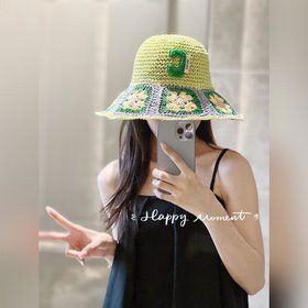 配防塵袋【CELINE賽琳】2023新款鈎花草編折複古度假風漁夫帽，超好搭配，趕