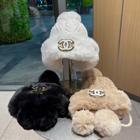 香奈兒CHANEL 2023新款秋冬毛球麻花針織帽毛毛公主冬季保暖彈力毛線帽女防