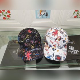 香奈兒塗鴉款！！！超級贊的布料真皮帽釘，真皮調節帶[強]實物拍攝[太陽]頭圍大小