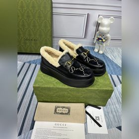 Gucci 頂級版本2024冬季新款 毛毛鞋 原版一比一 提花面料 LOGO原