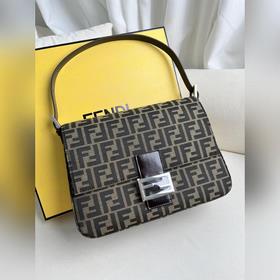 老花Vintage FENDI 複古老花啡色油臘牛皮手提、單肩包 尺寸29x2