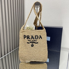 【頂級原單】Prada新款拉菲草編tote斜挎包！1BC184 杏色    獨家