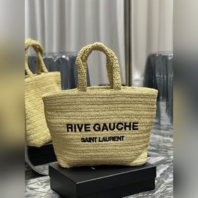 杏色   RIVE GAUCHE拉菲草編織tote！ 滿滿的藝術氣息～拉菲草編