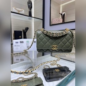 chanel 22K新品 雙鍊WOC 魚子醬 做舊五金 可拎和斜挎 A 30