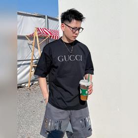 古奇GUCCI 2024ss新工藝logo微闊版圓領男士短袖T恤，62版型 ，新