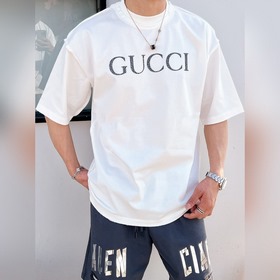 古奇GUCCI 2024ss新工藝logo微闊版圓領男士短袖T恤，62版型 ，新