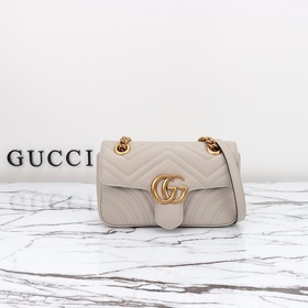 gucci 新款 專櫃品質，實物實拍，款號：446744淺灰色，尺寸：寬22x高