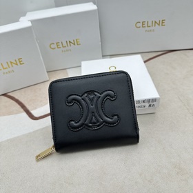 TRIOMPHE CUIR緊湊型拉鍊錢夾 光滑小牛皮小牛皮襯裡拉鍊封口六個信用卡