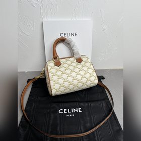 正品級 CELINE｜小號标志印花牛皮革波士頓包TRIOMPHE CANVAS