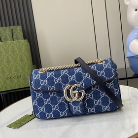【新品】GG Marmont系列牛仔小號肩背包。這款單品出自Gucci Lido